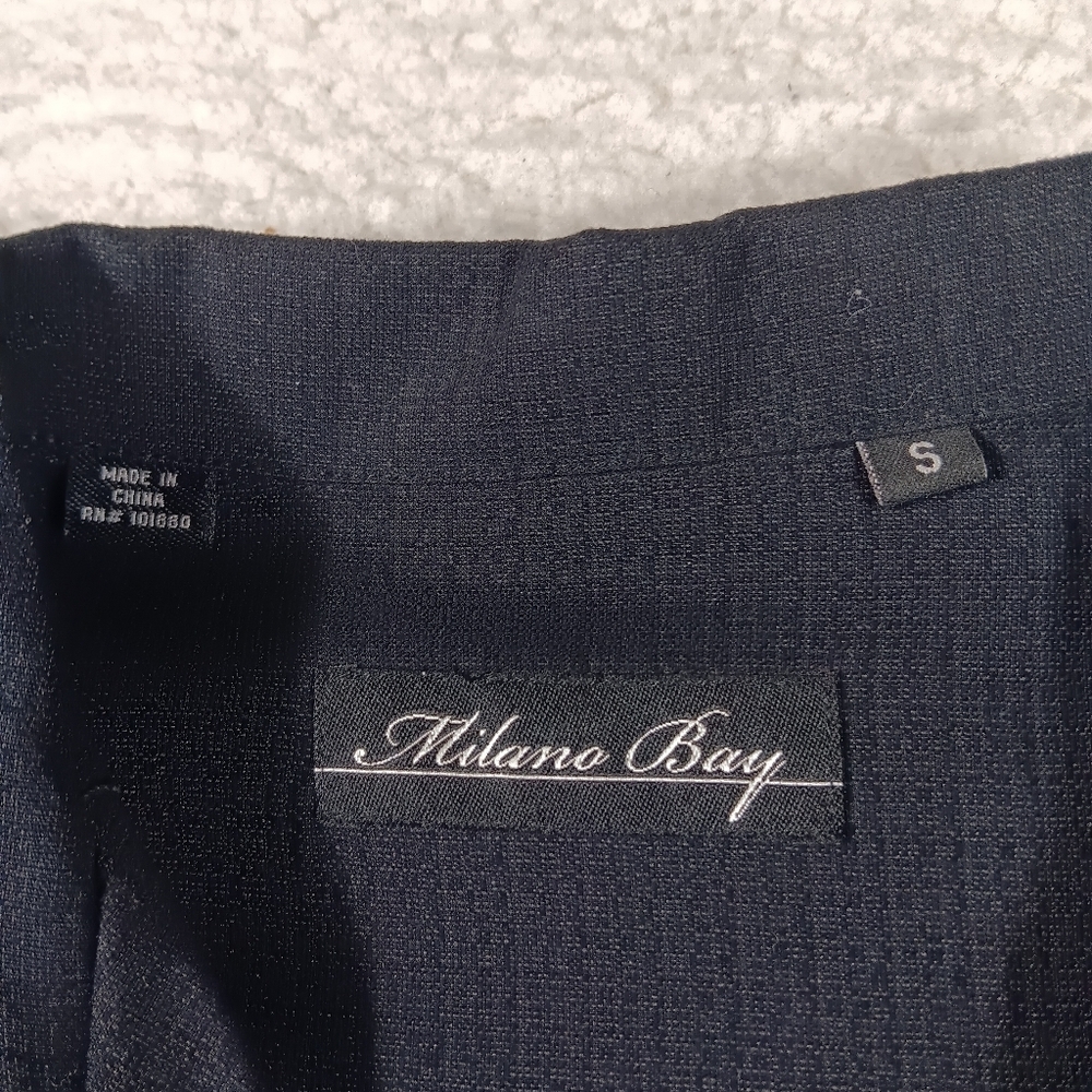 Milano Bay Shirt Mens Small Black Gray Bowling Havana Cuban Collar Camp Rayon - Picture 2 of 8